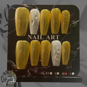 Gold and Silver Long Coffin Press On Nails - Size Medium